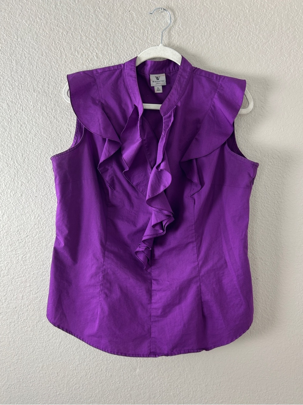 Worthington Violet Ruffle Front Sleeveless Top Sz XL Business Office Chic TC0400